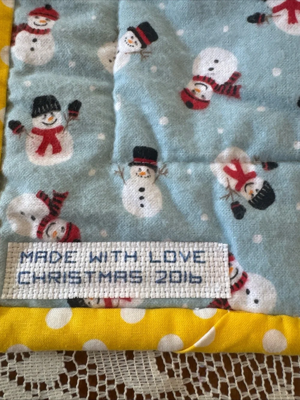 Handmade Christmas Patchwork Quilt 50x38 Holiday Reindeer Tree Sleigh Throw